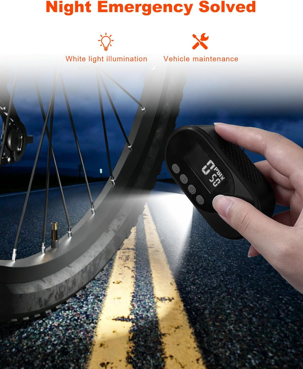 Bike Tire Pump, 120PSI Air Pump, Portable Air Pump for Bicycle, Rechargeable Tire Inflator Portable Air Compressor for Road/MTB/E-Bike, Motorcycle & Ball, Presta & Schrader Compatible