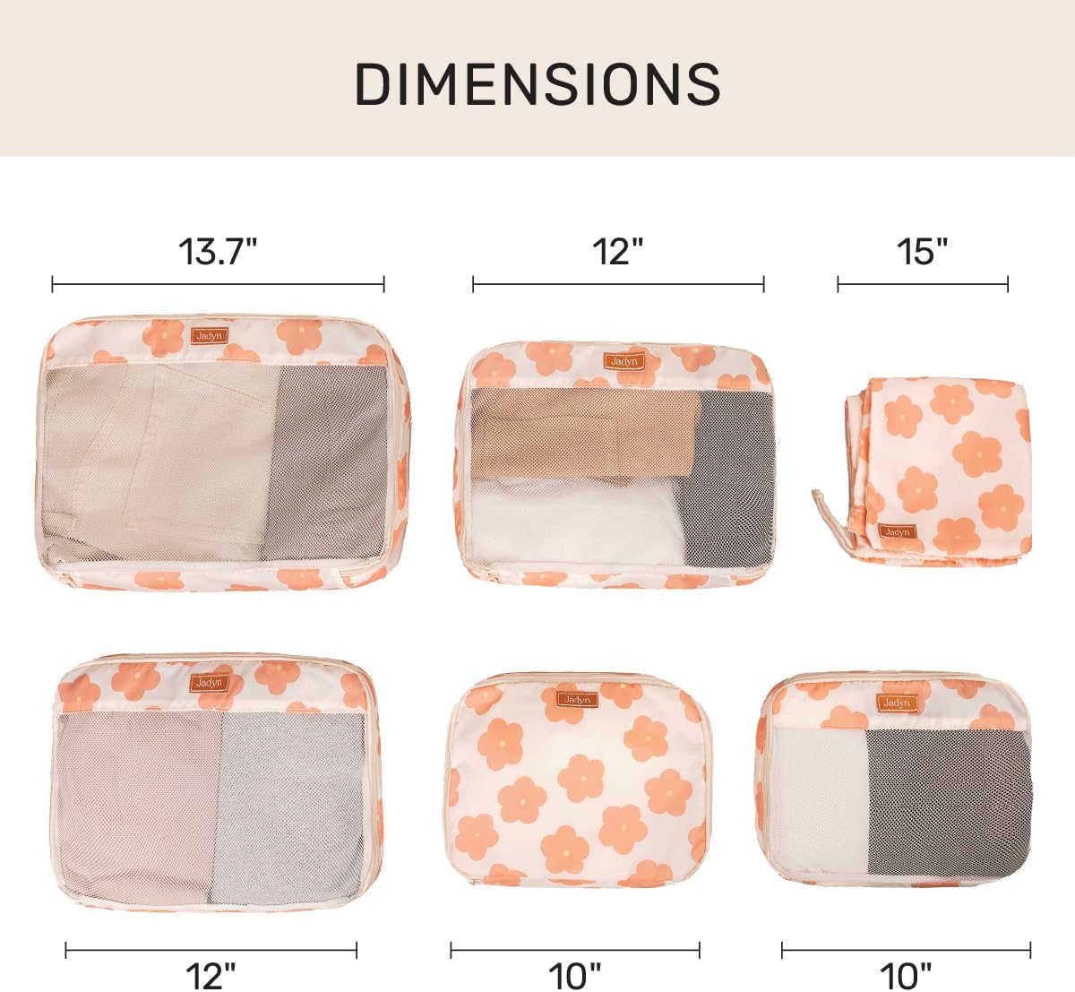 Jadyn Packing Cubes for Travel, 6-Piece Large Packing Cube Organizer Set for Suitcase, Duffel Bag, Luggage, Multiple Sizes Travel Essentials (Daisy)
