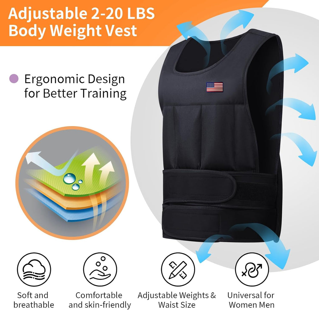 Wolliwa Adjustable Weighted Vest for Men Women,2-30 Lbs Adjustable Weighted Vest with Straps Womens Running Weight Vest for Walking Strength Training Fitness