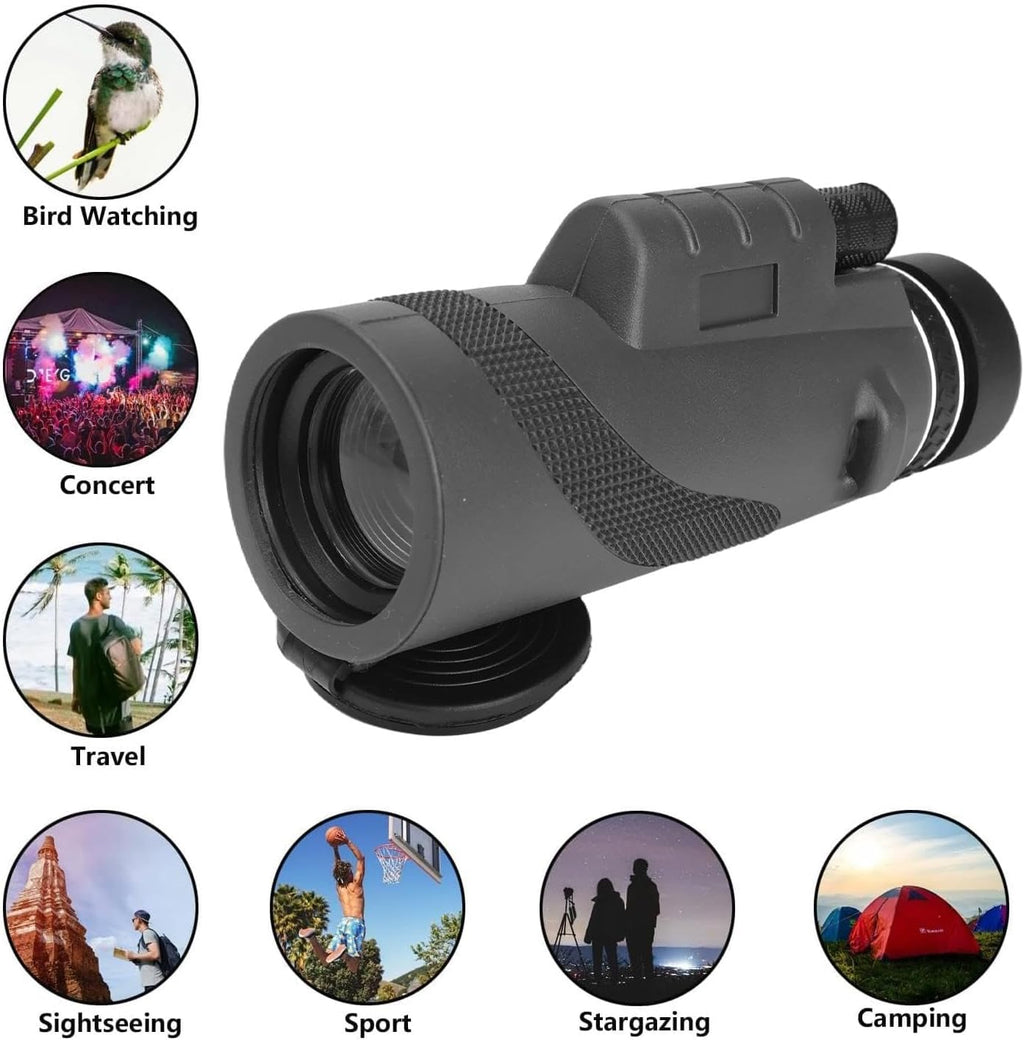 80X100 Monocular Telescope, High Power Monocular for Adults with Phone Adapter & Tripod & Hand Strap, Equipped with BAK4 Prism for Bird Watching (Black, 15.3x7cm)