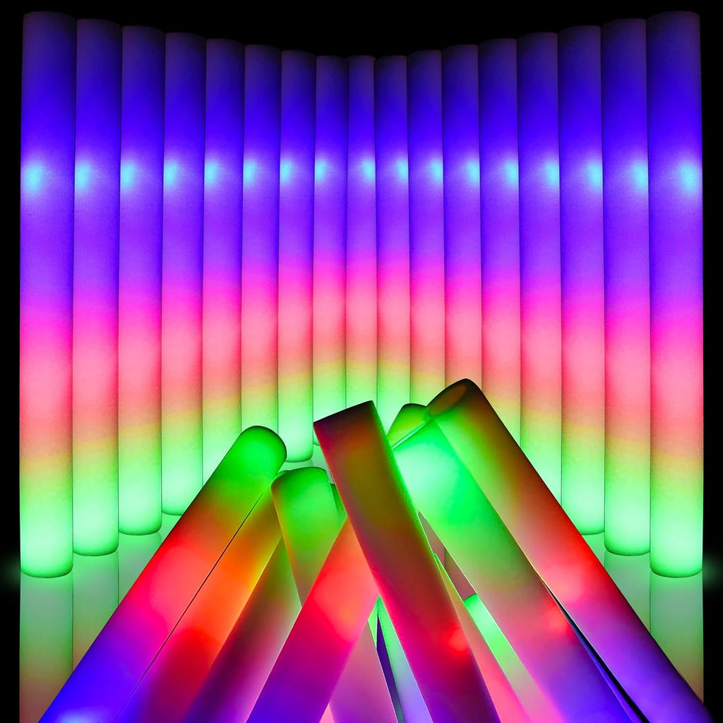 wellent 130 PCS LED Foam Glow Sticks Bulk, Glow in the Dark Party Supplies with 3 Modes Colorful Flashing, Neon Party Favors for Birthday, Wedding, Carnival, Concert, New Year