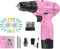 12V Cordless Drill Set with 2 Battery, Pink Drill for Women