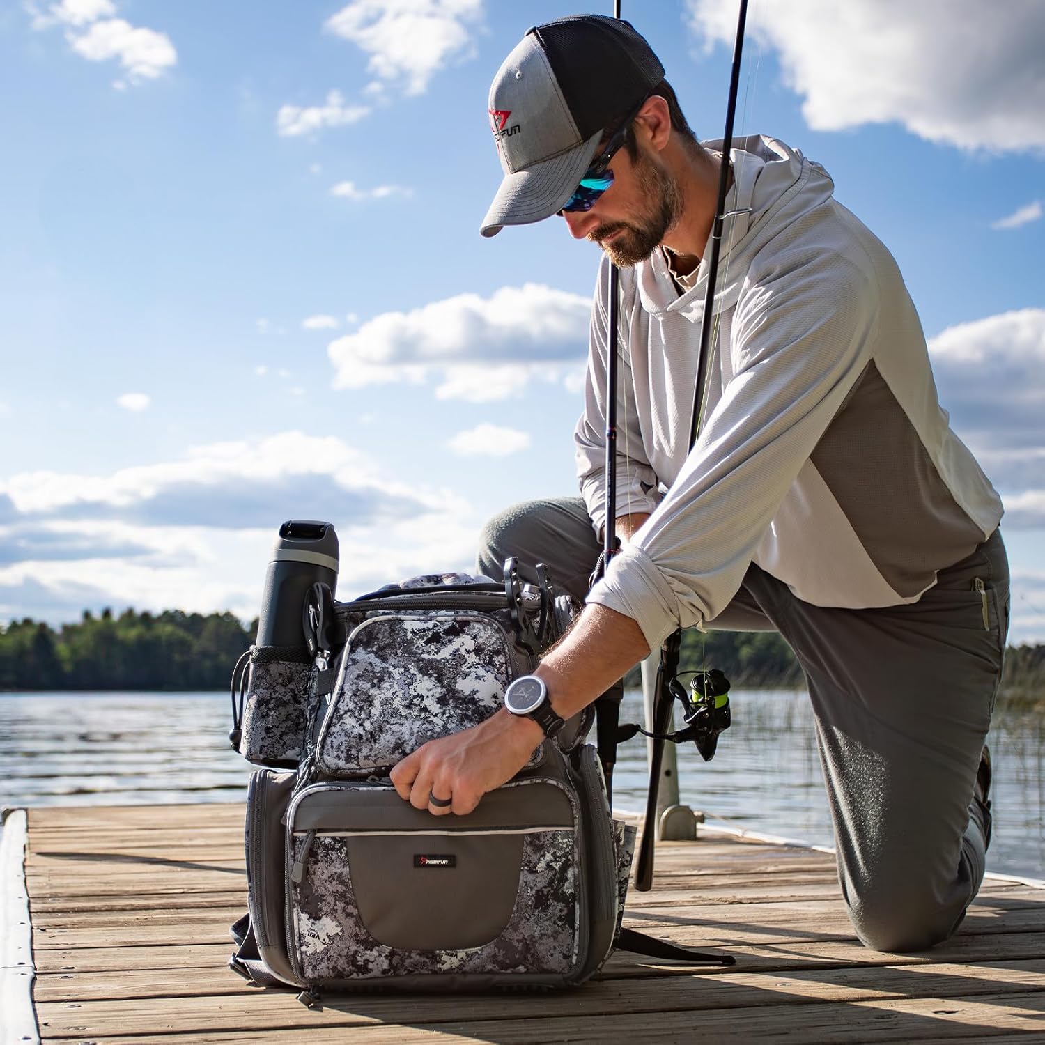 Piscifun Fishing Tackle Backpack with 2 Rod Holders, 4 Boxes & Rain Cover