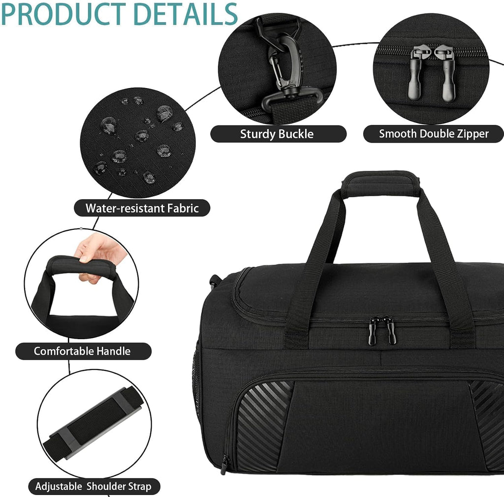 Urbanstand Gym Bag with Shoe Compartment - 50L Black Durable Large Duffle Bag for Travel, Weekender Carry On Duffel Bag for Men, Sports, Fitness & Workout