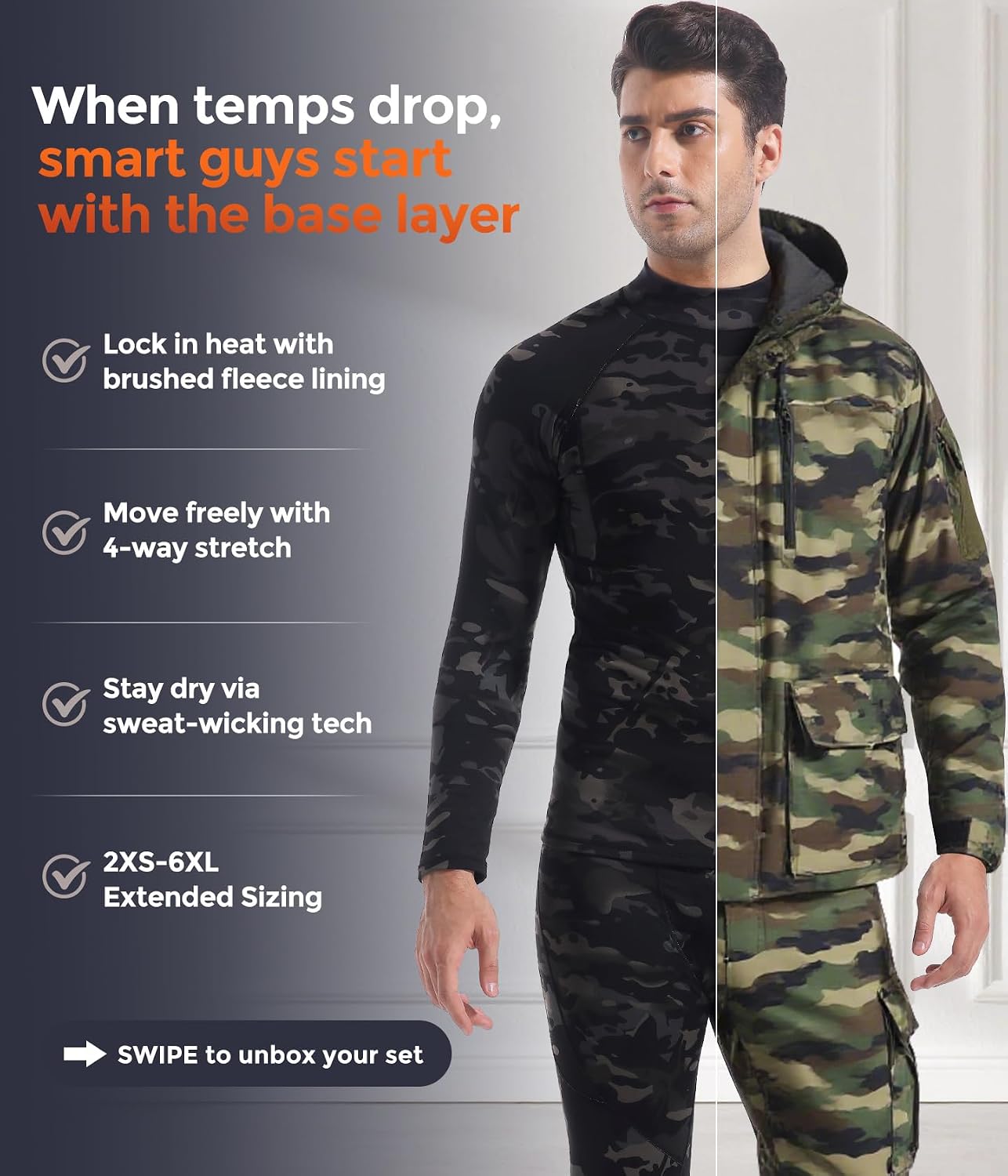 Mens Thermal Underwear Long Johns Set Cold Weather Hunting Base Layer
