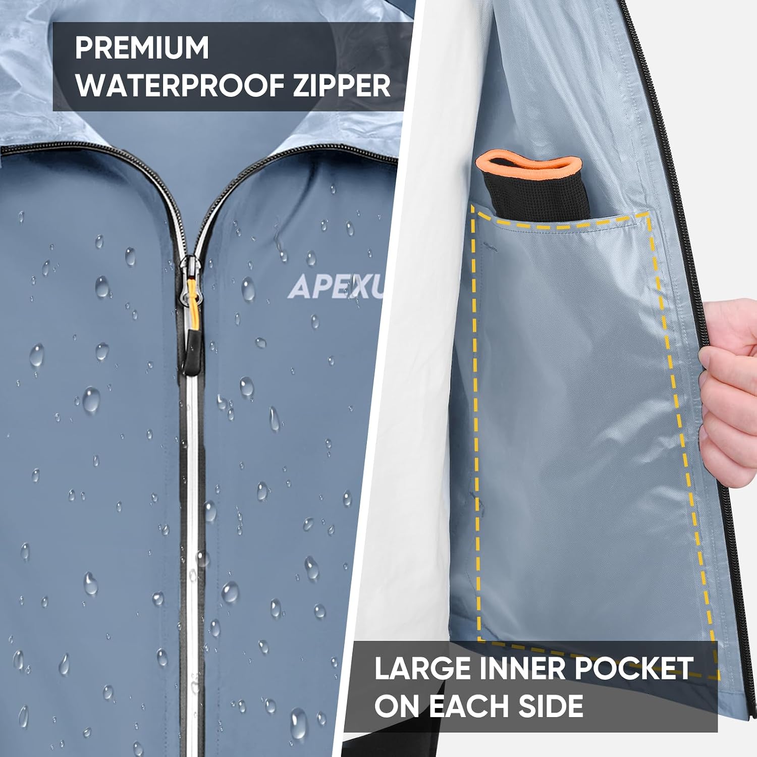 APEXUP Packable Rain Jacket Men Waterproof Lightweight Raincoat with Hood