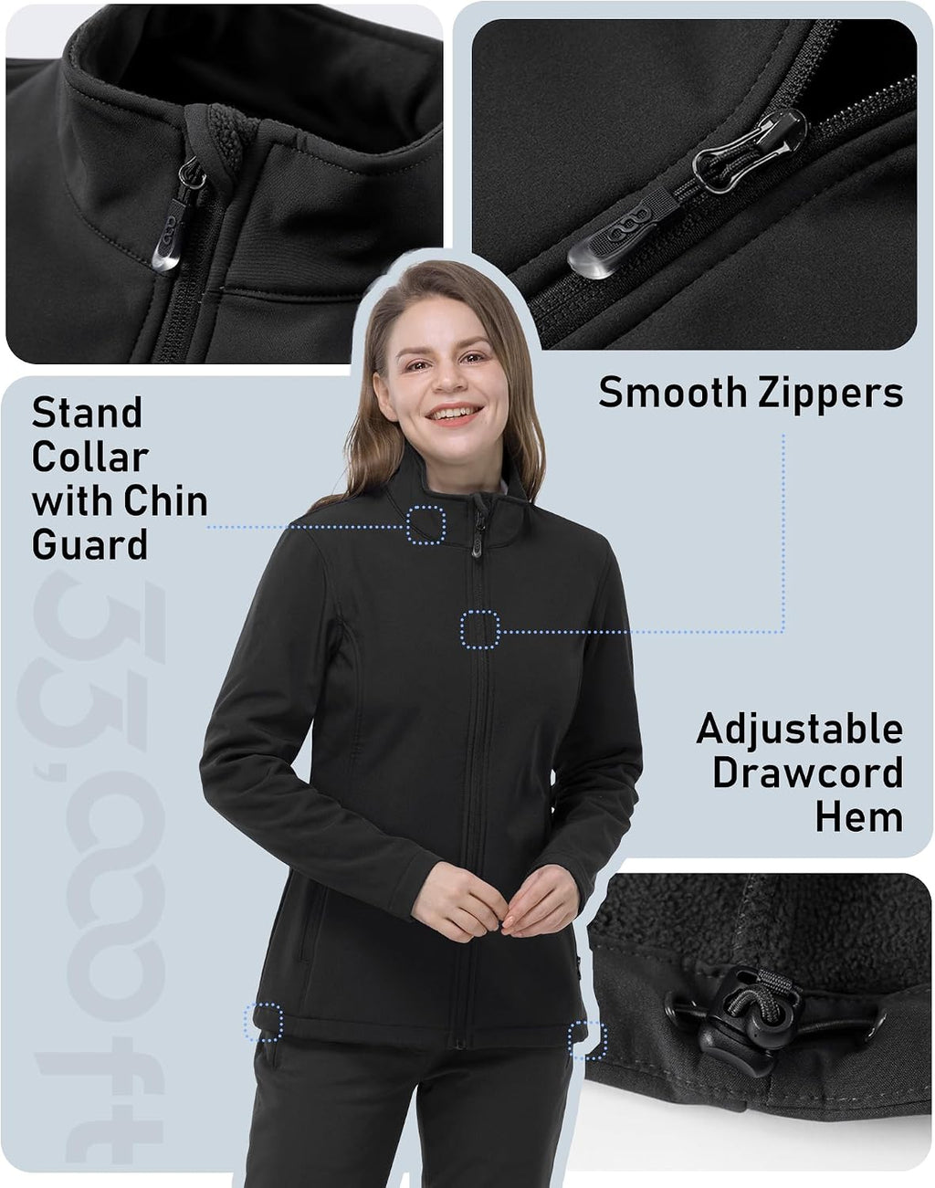 33,000ft Women's Waterproof Softshell Jacket Lightweight Fleece Lined Coat