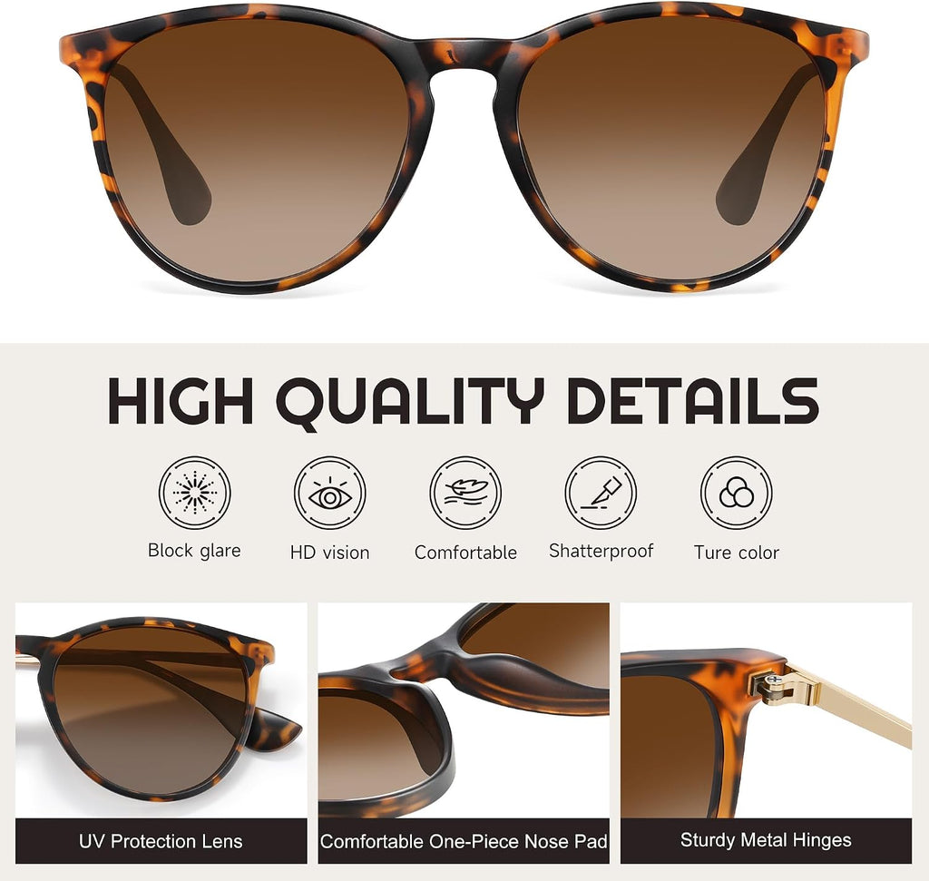 Polarized Round Sunglasses for Women Men with UV Protection