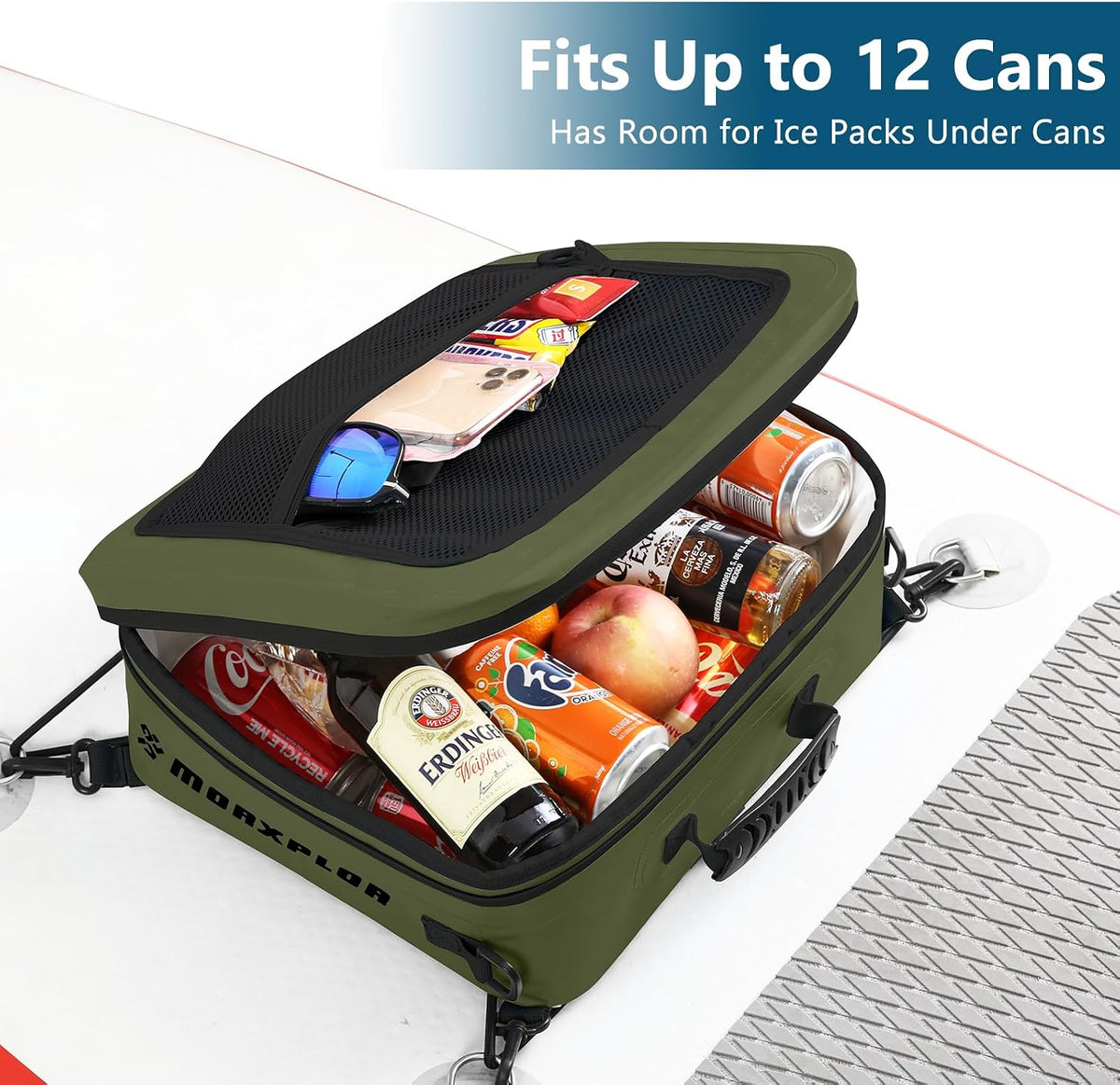 MORXPLOR Waterproof PVC Paddleboard Cooler Deck Bag - 12 Can Soft Insulated Cooler for Paddleboarding, Camping, Kayaking