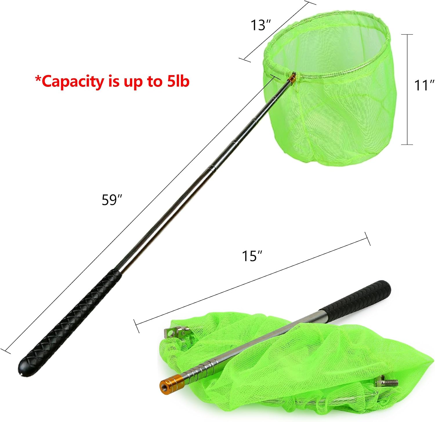 RESTCLOUD Bait Net and Fishing Landing Net with Telescoping Pole Handle Extends to 59 inches