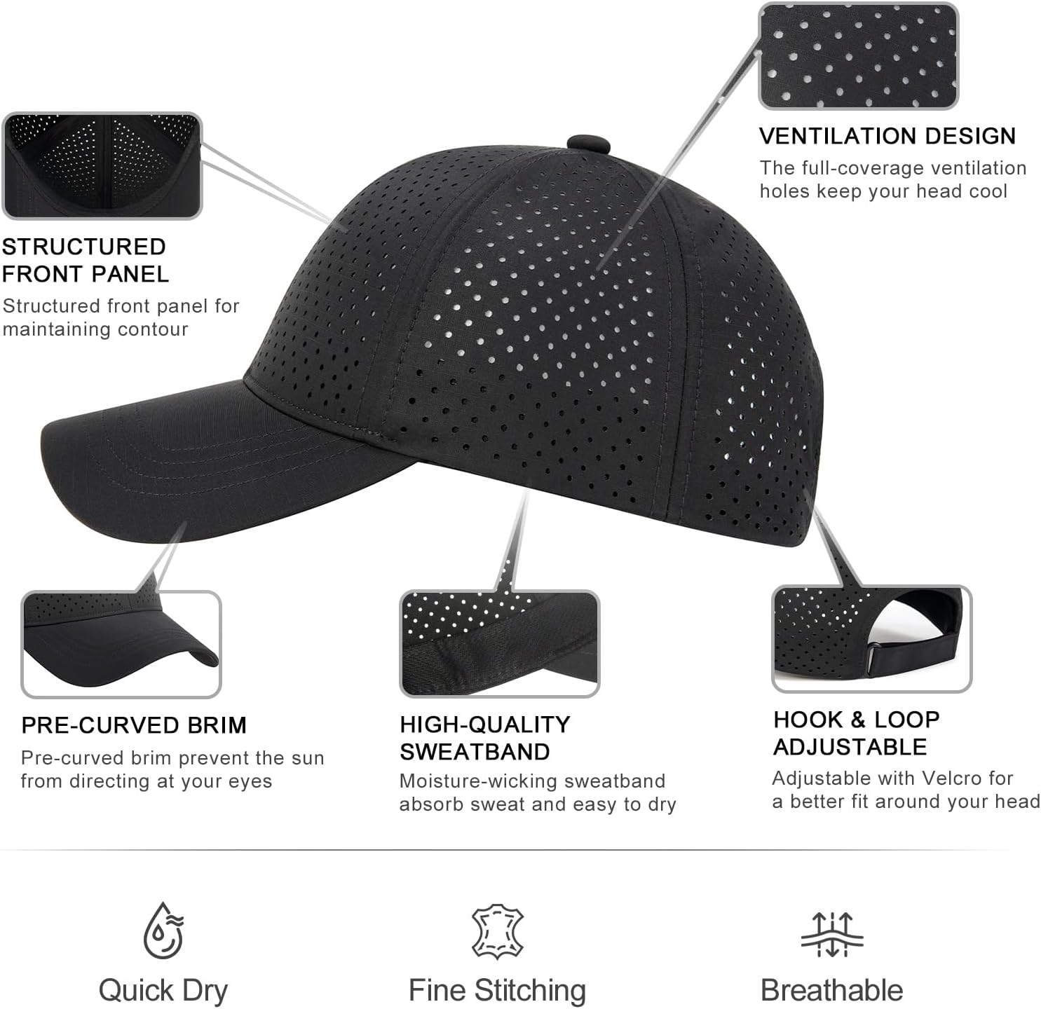 FEINION Men Laser Mesh Breathable Snapback Baseball Cap