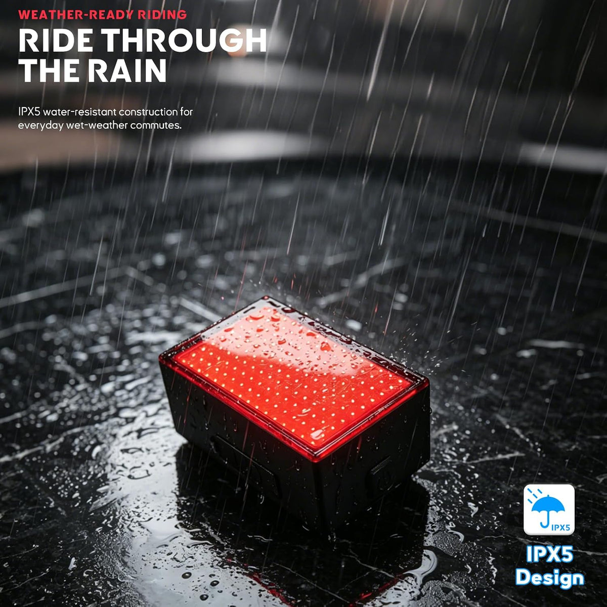 Smart Bike Tail Light, DIY Patterns & Text, USB-C Rechargeable, IPX5