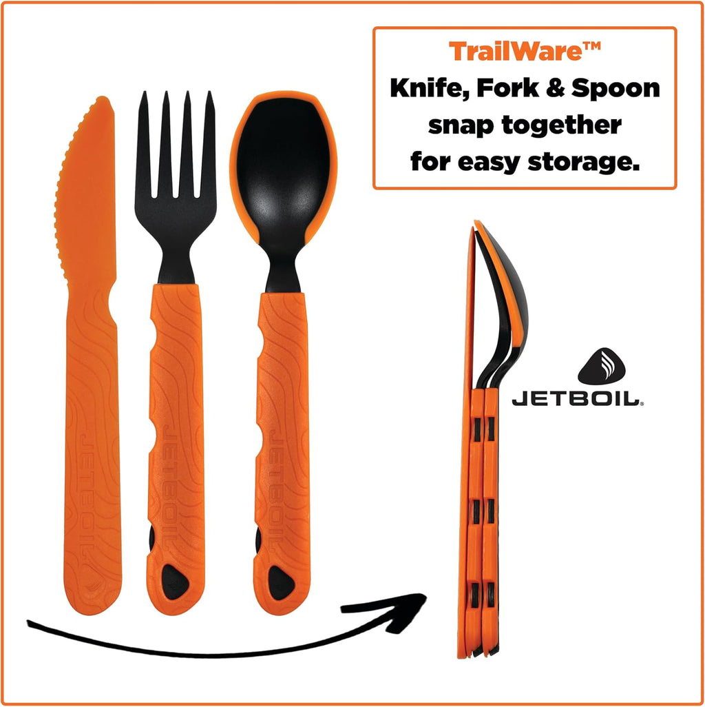 Jetboil TrailWare Backpacking and Camping Utensil Set, Extendable Fork, Knife and Spoon
