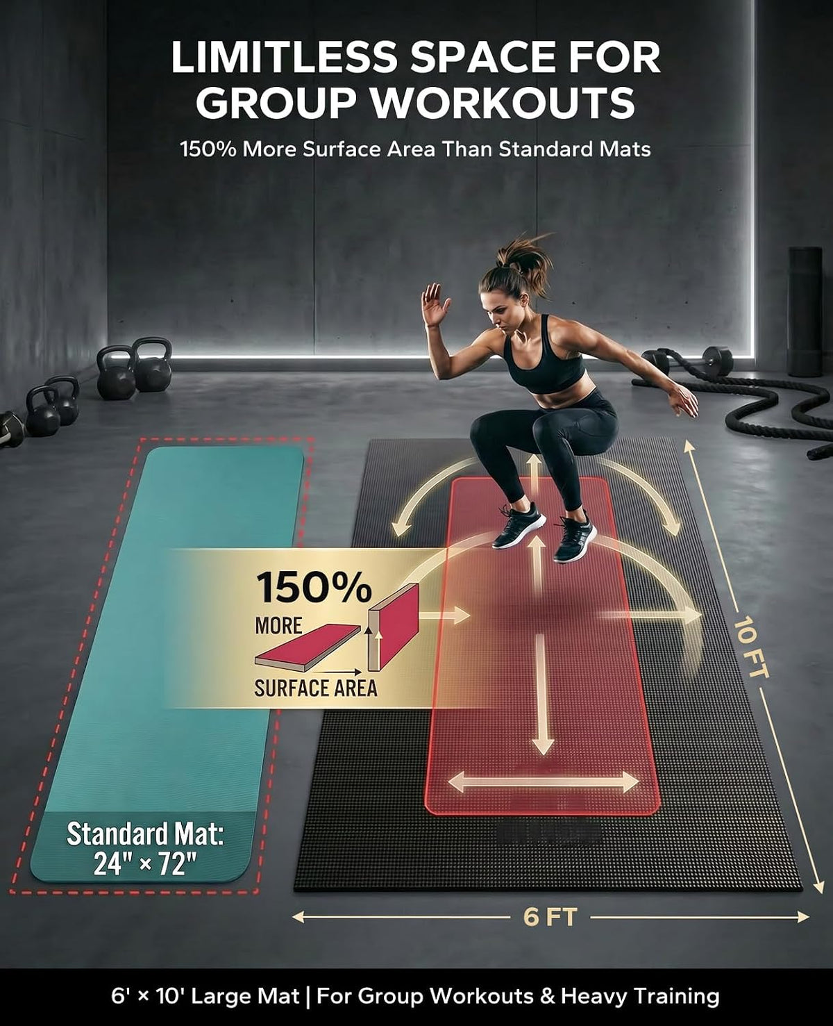 HAPBEAR Large Exercise Mat-6'x4'/7'x5'/6'x8'/6'x9'/6'x10'/6'x12'x 1/3"(8mm)