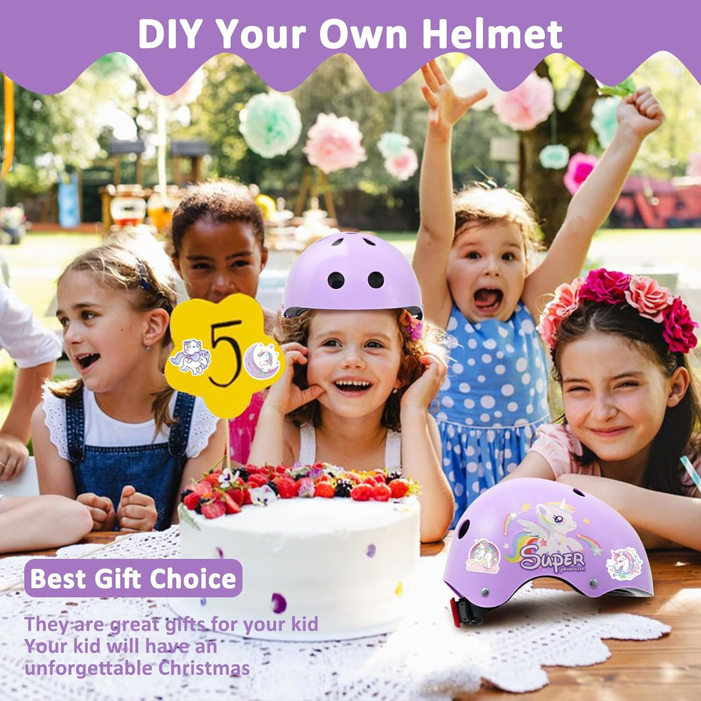 Adjustable Kids Bike Helmet Set with Knee, Elbow and Wrist Pads, Toddler Helmet for Ages 3-5-8-14 Boys Girls, Protective Gear Set for Ages 3-14 Kids & Youth, for Bikes Skateboards Rollerskates