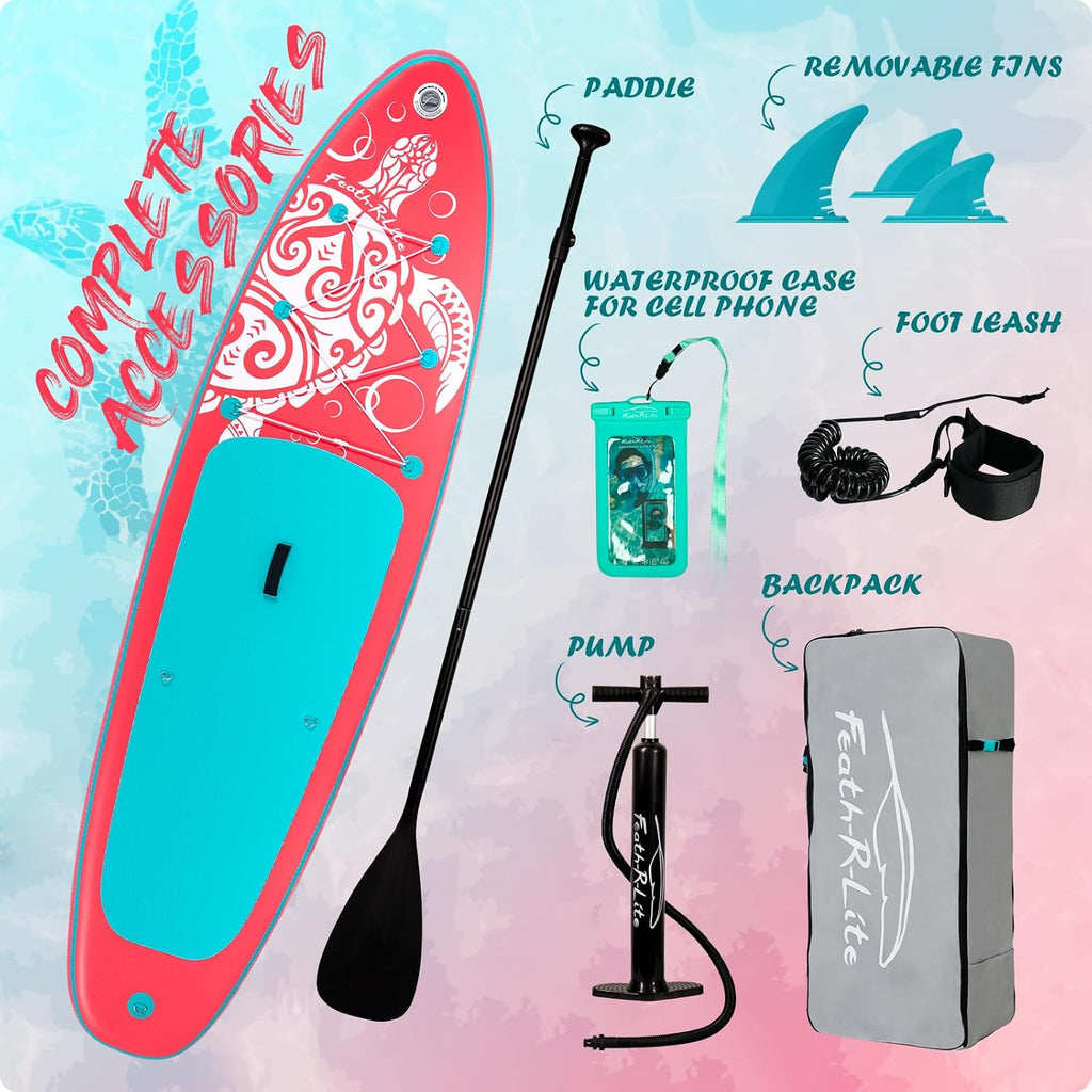 FEATH-R-LITE Inflatable Stand Up Paddle Board with Beginner SUP Accessories
