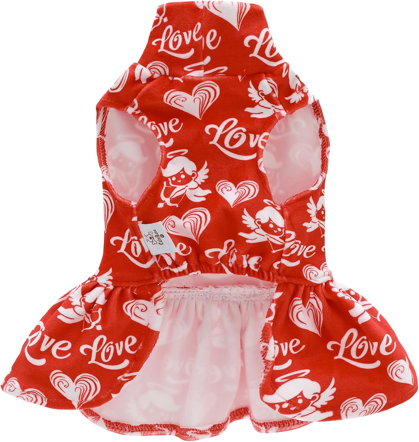 CuteBone Turtleneck Dog Velvet Dress Valentine's Day Puppy Skirt Costume Pet Clothes Cat Apparel with Bow Hair Rope for Small Dogs CVD19S