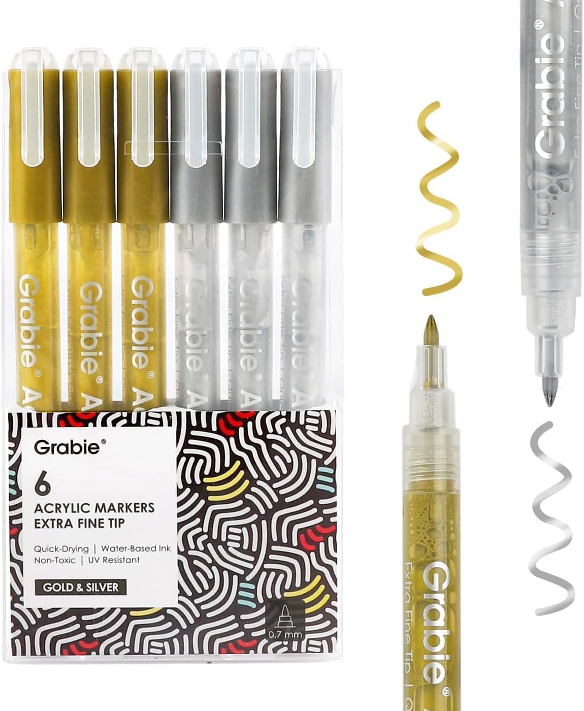Grabie Pack of 48 Color Acrylic Paint Markers, 0.7mm Extra Fine Tip Pens