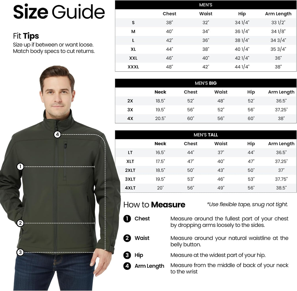 Weatherproof Men's Softshell Jacket – Wind & Water Resistant – Breathable, Lightweight Outdoor Coat