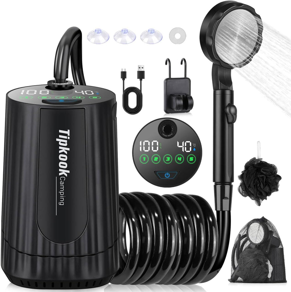 Portable Shower for Camping: 10000 mAh Rechargeable Shower, IPX8 Waterproof,High-Pressure Flow Camp Shower Pump,5-Speed Outdoor Shower with LED Display, Camping Gifts, Dog Bath, Hiking