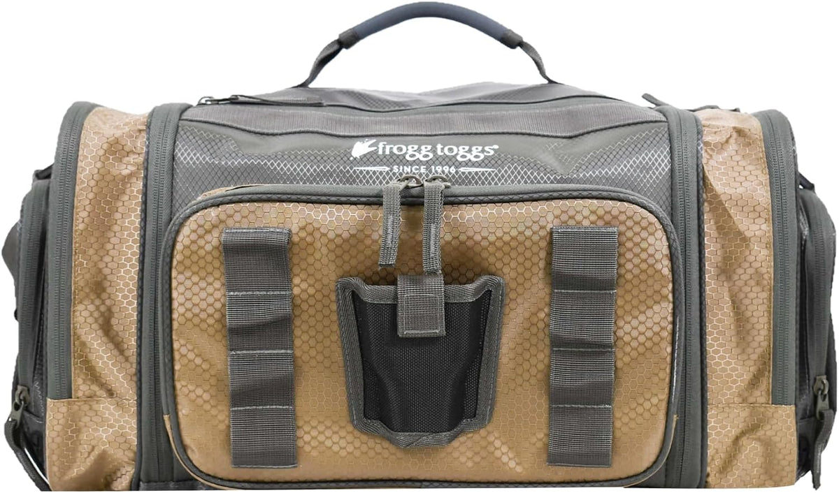 FROGG TOGGS Heavy Duty Fishing Tackle Duffle Bag, Includes Bait Trays, Solid Brown Elements, 3700