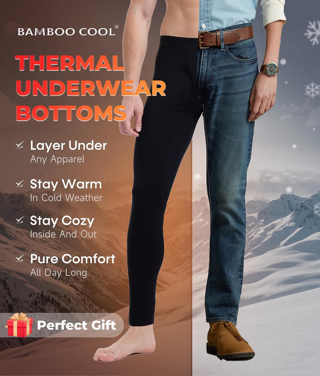 BAMBOO COOL Men's Thermal Underwear Lightweight Fleece Lined