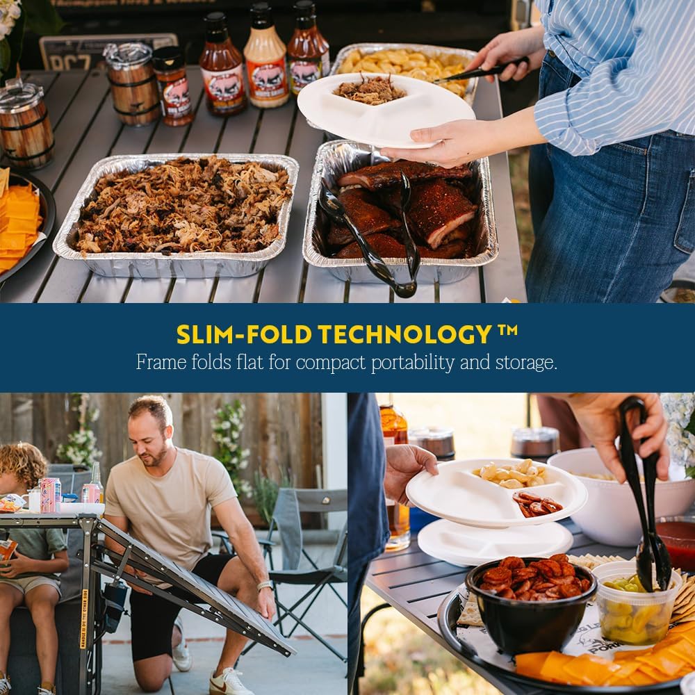 GCI OUTDOOR Slim-Fold Table XL | Portable Outdoor 4-6 Person Dining Table, Heat Resistant Aluminum Tabletop, Perfect for Barbecues, Camping, Picnics & Tailgating