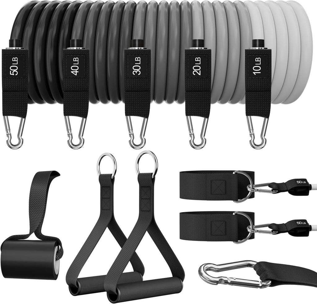 WHATAFIT Resistance Bands with Handles, 5-Level Exercise Bands for Workout