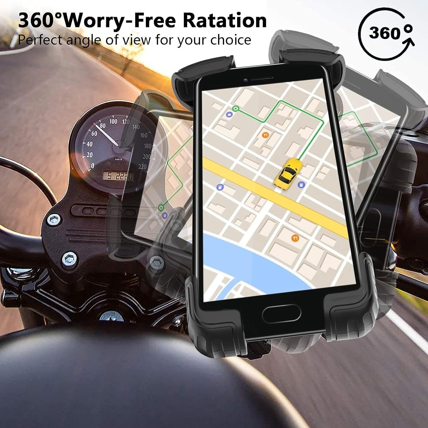 2 Packs Bike Motorcycle Phone Mount,[Ultra Metal] Bike Motorcycle Phone Holder with Security Lock, Bicycle Phone Mount with Soft Cushion & Adjustable Clip Compatible with 4.7''-6.8'' Phone