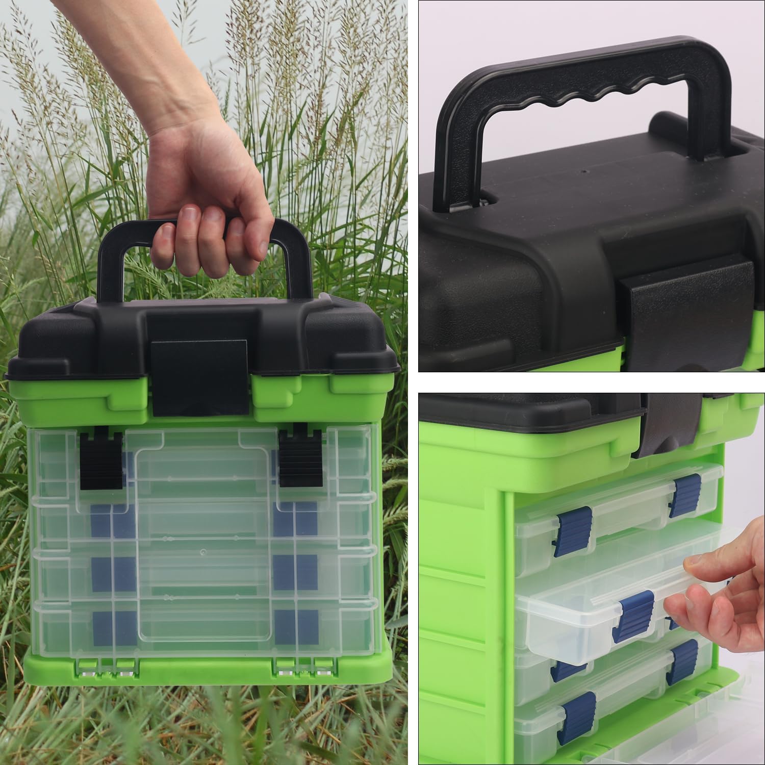 Fishing Tackle Box, 4 Layers Fishing Box, Tackle Boxes, Quick-Access Top Storage with Lid for Fishing Gear and Accessories,（Green）by KUKLIPJIM