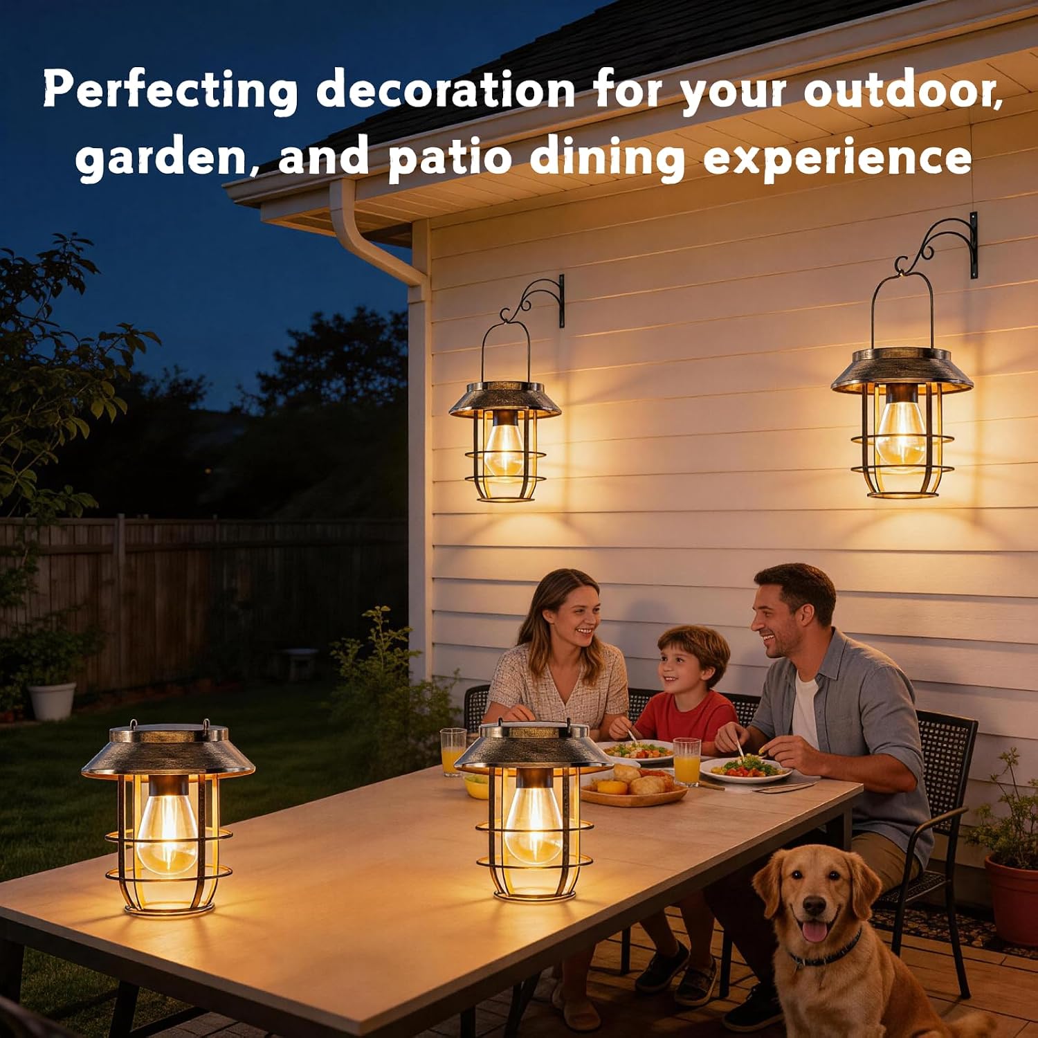 2 Pack Solar Lanterns Outdoor Waterproof, Retro Metal Hanging Lantern