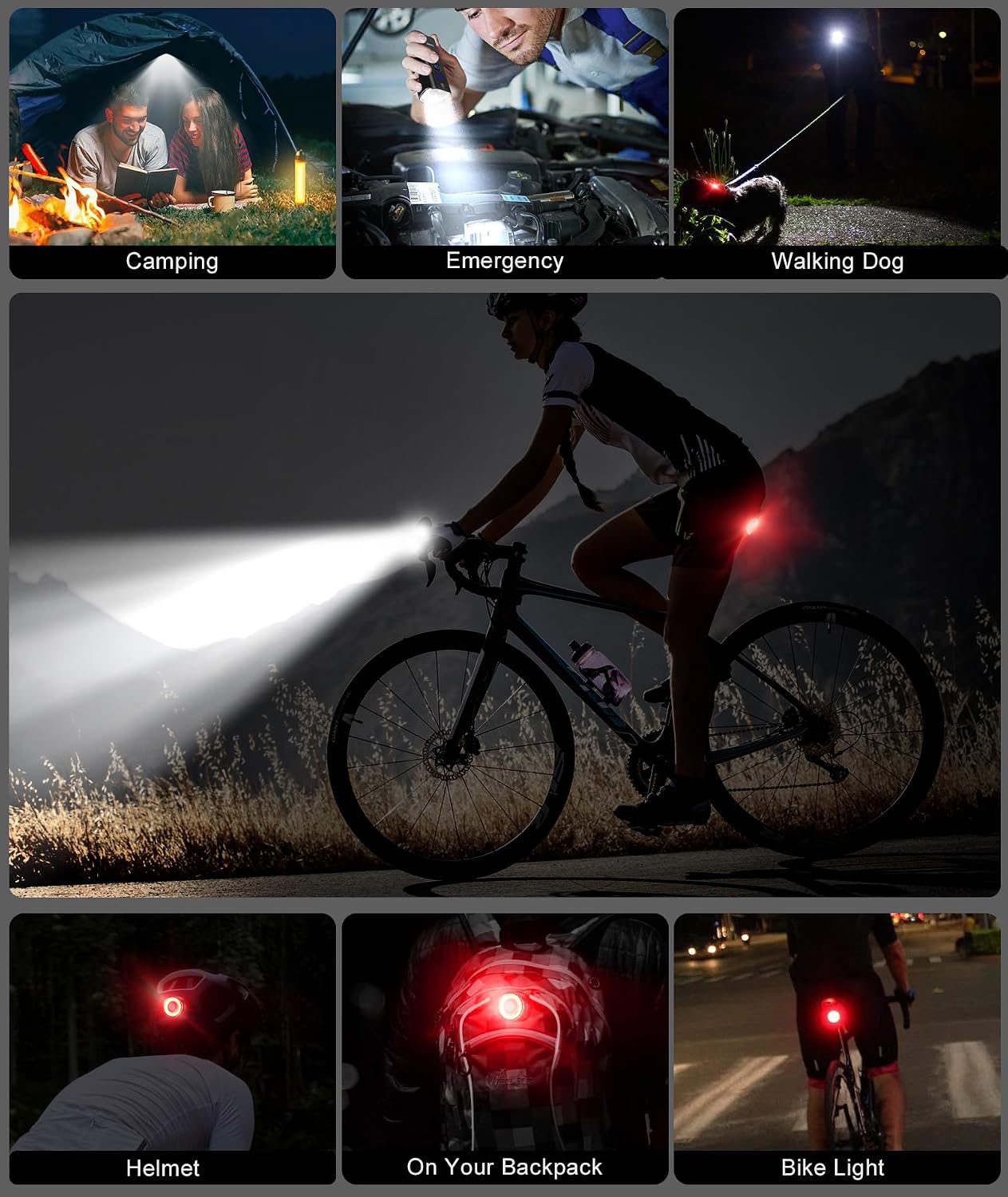 Front Bike Light or Front Headlight & Back Taillight Set, 2000 Lumens Super Bright Road Mountain Ebike Lights, Rechargeable & 6400mAh Ultra-Long Battery Life, 13 Lighting Modes