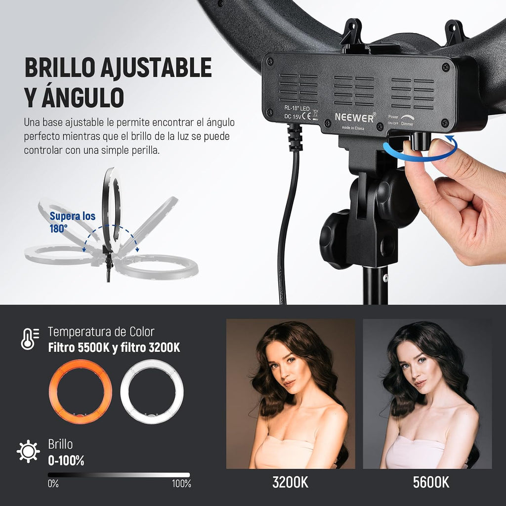 NEEWER Ring Light 18inch Kit: 55W 5600K Professional LED with Stand and Phone Holder, Soft Tube & Bag for Tattoo Lash Extension Barber Makeup Artist Studio Video Photography Lighting, RL-18