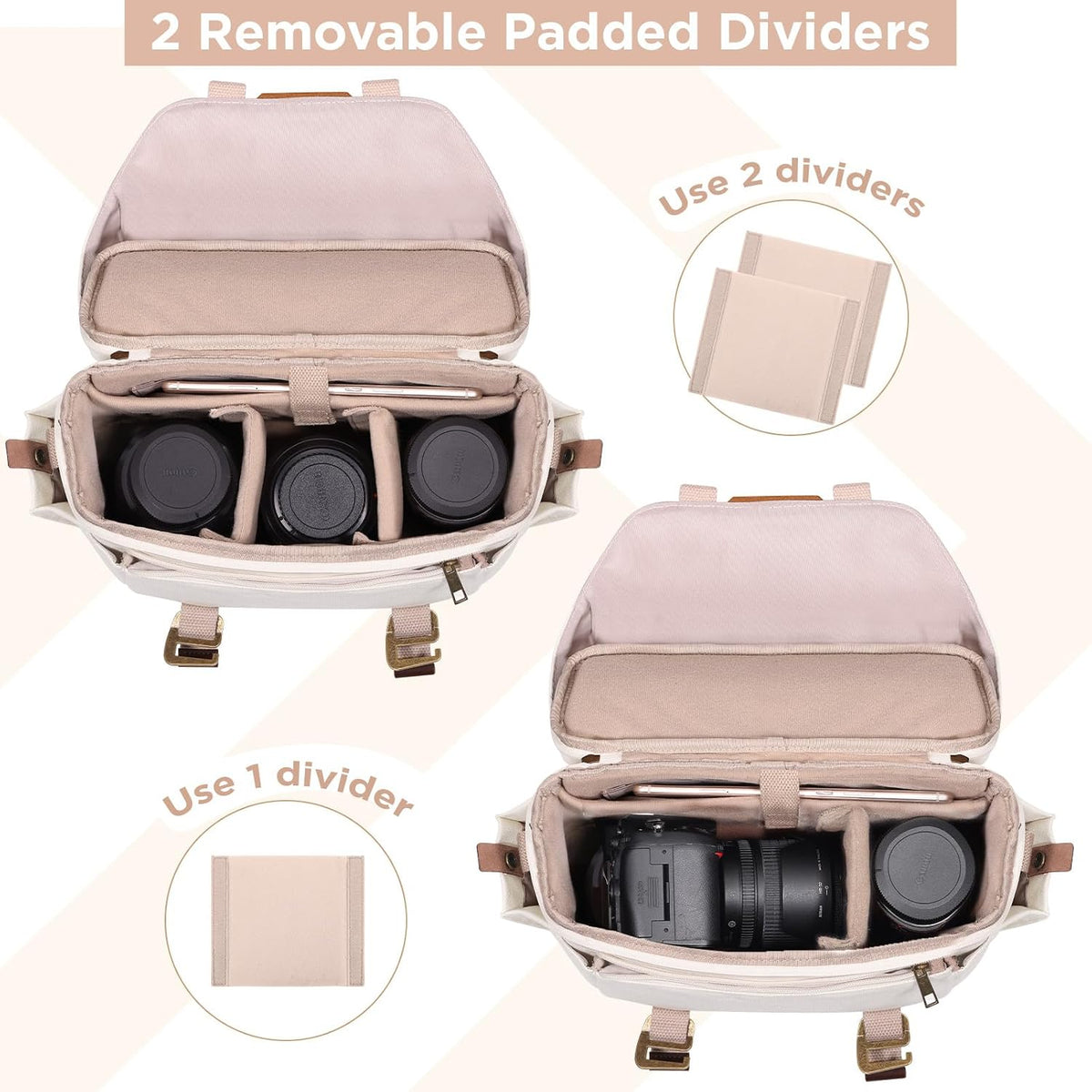 SMRITI Canvas Camera Bag Small- DSLR/SLR Waterproof Camera Bag for Canon/Sony/Nikon/Fuji, Cute Camera Sling Bag with Rain Cover, Travel Crossbody Camera Case Bag for Women Men Photographer (White)
