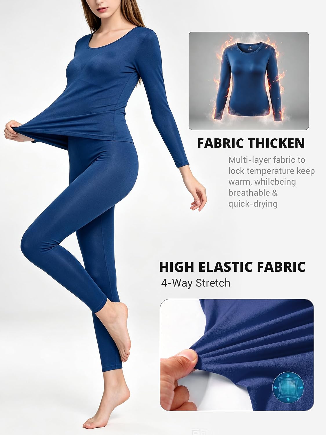 Women's Thermal Underwear Base Layer with Fleece Lined Winter Cold Weather