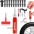Richcat Tubeless Tire Puncture Repair Kit with Mushroom Plug, Repairs punctures and Flat Tires for Motorcycles, Cars, Trucks, ATVs and Tractors