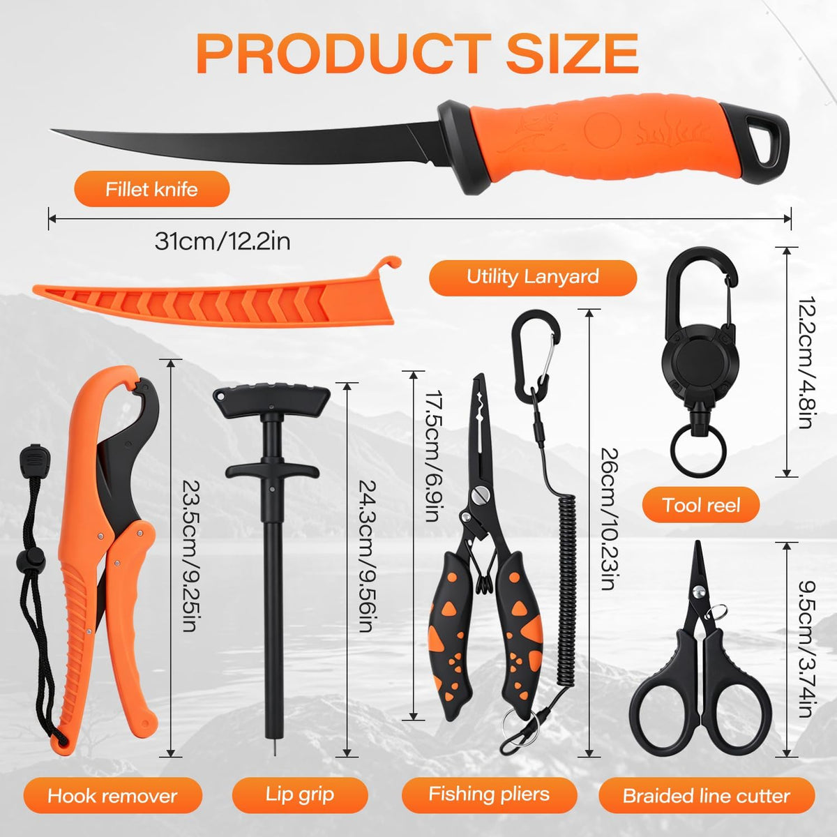 9PCS Fishing Tool Kit, Fishing Gear and Equipment, Fishing Gifts for Men