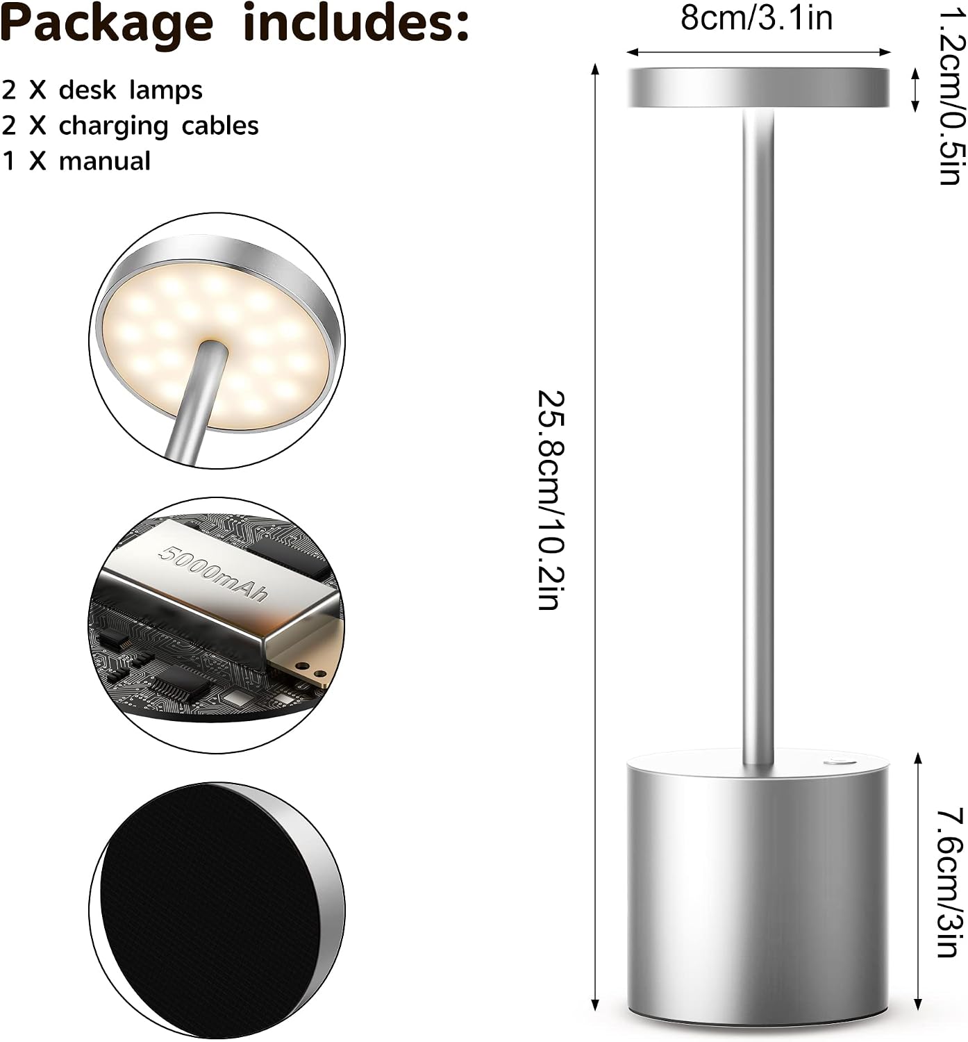 2Pack Cordless Rechargeable LED Restaurants Outdoor Table Lamp