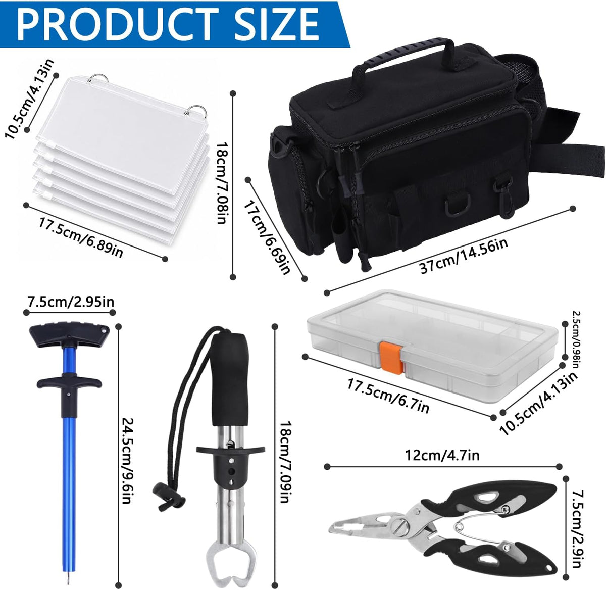 Fishing Tackle Bags with Tackle Box &Tool Set,Gifts for Men (Black)