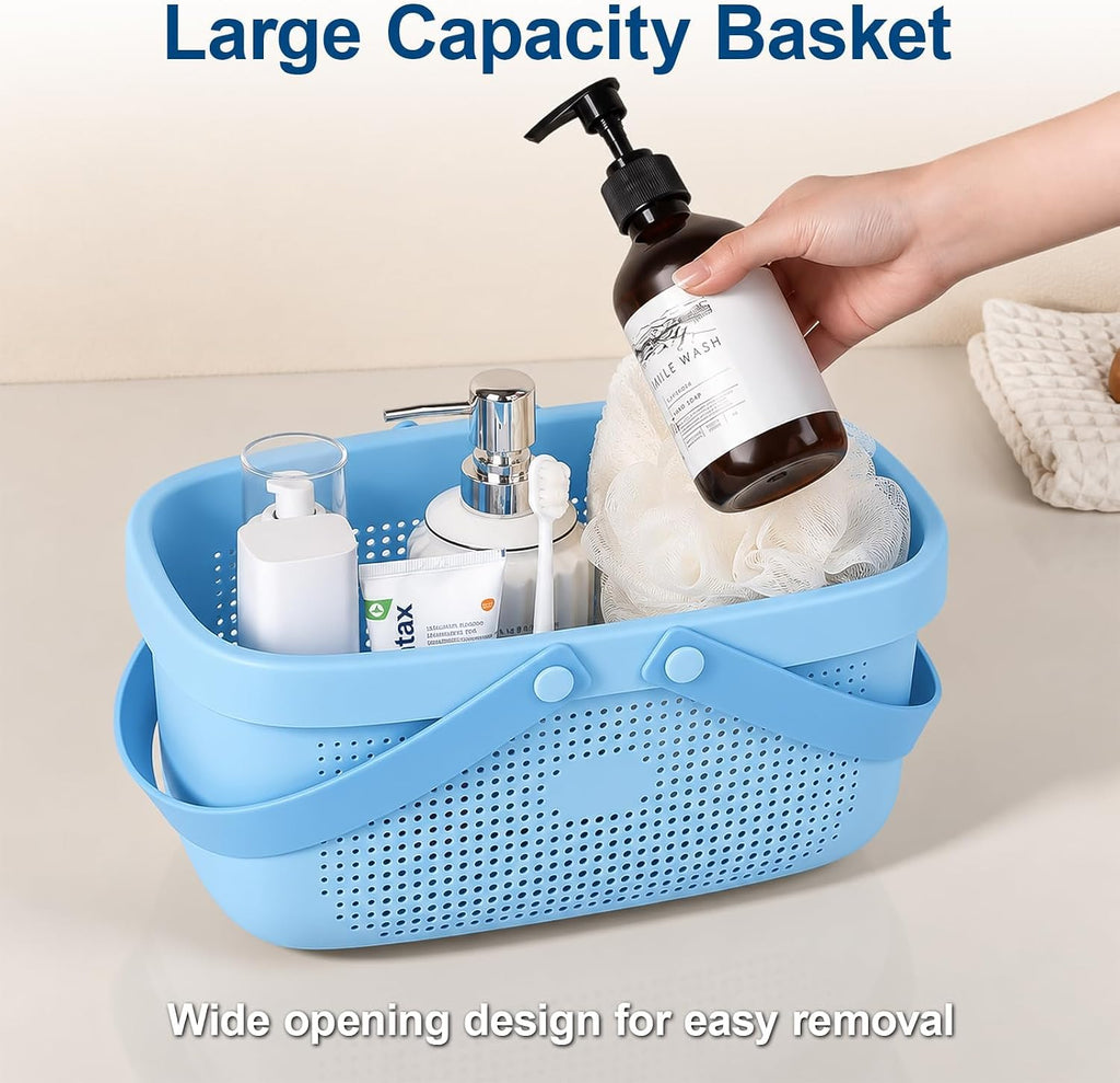 Portable Shower Caddy Basket with Handles Plastic Storage Basket Blue