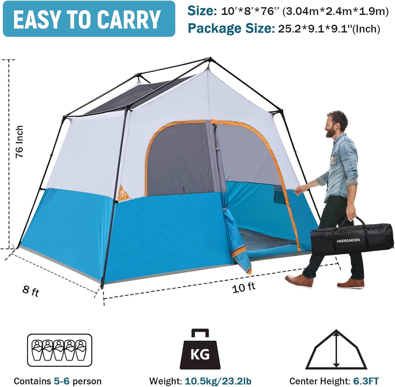 HIKERGARDEN 6-8 Person Tent for Camping Family Outdoor Cabin Tent