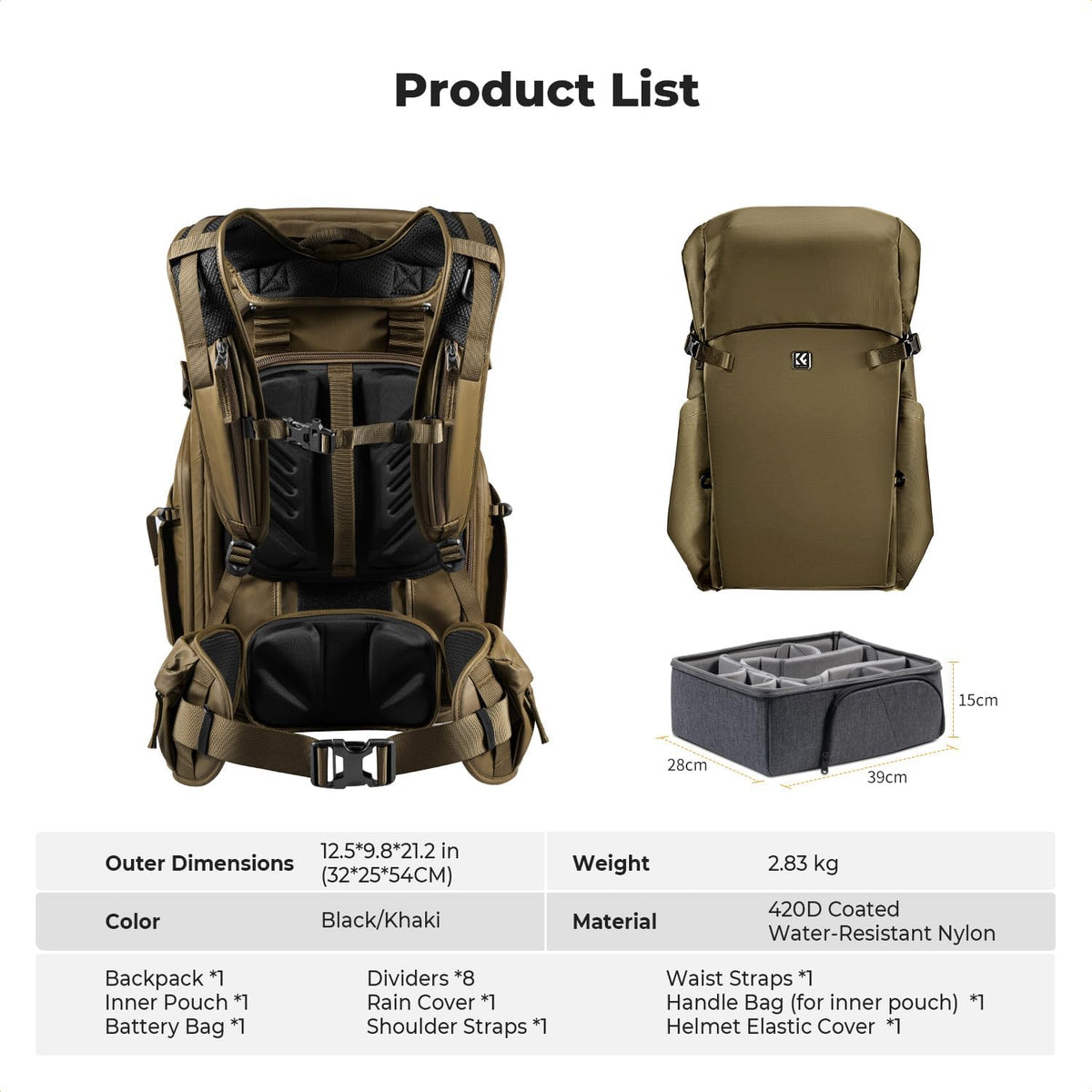 K&F CONCEPT Camera Backpack, 30L Large Capacity Camera Bag