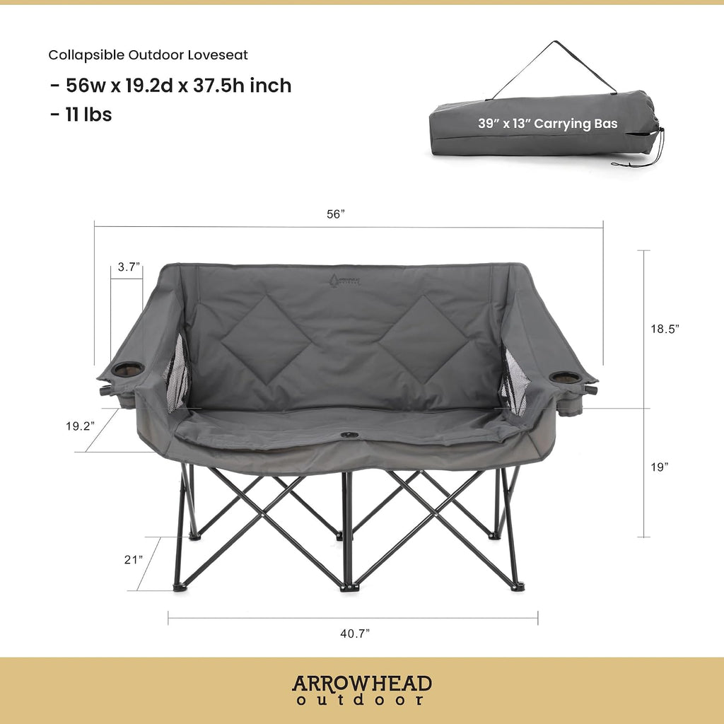 ARROWHEAD OUTDOOR Portable Folding Double Duo Camping Chair Loveseat