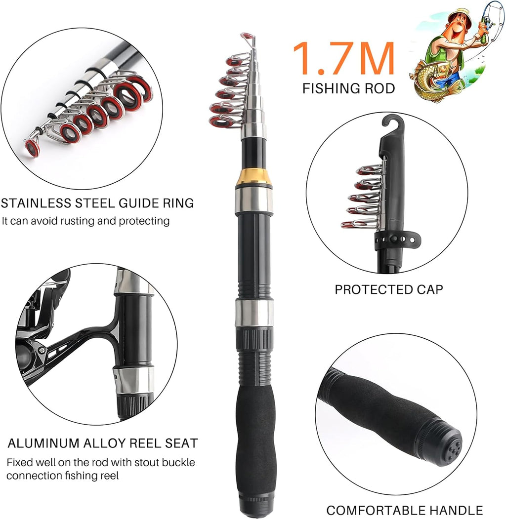 Fishing Rod Reel Full Kit Portable Travel Spinning Pole Reel Lure Carry Bag