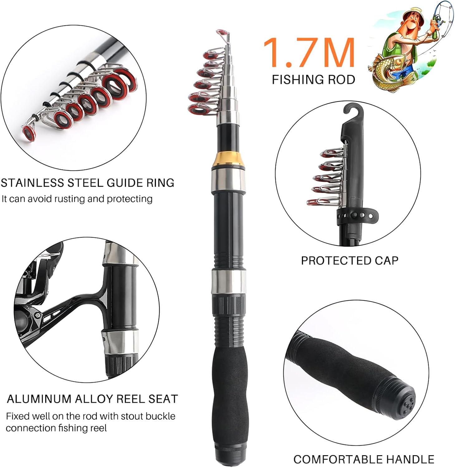 Fishing Rod Reel Full Kit Portable Travel Spinning Pole Reel Lure Carry Bag