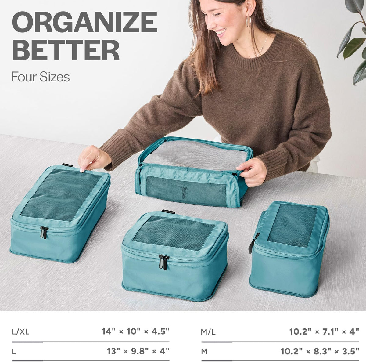 Aerotrunk Compression Packing Cubes for Travel, 4-Pack, Teal