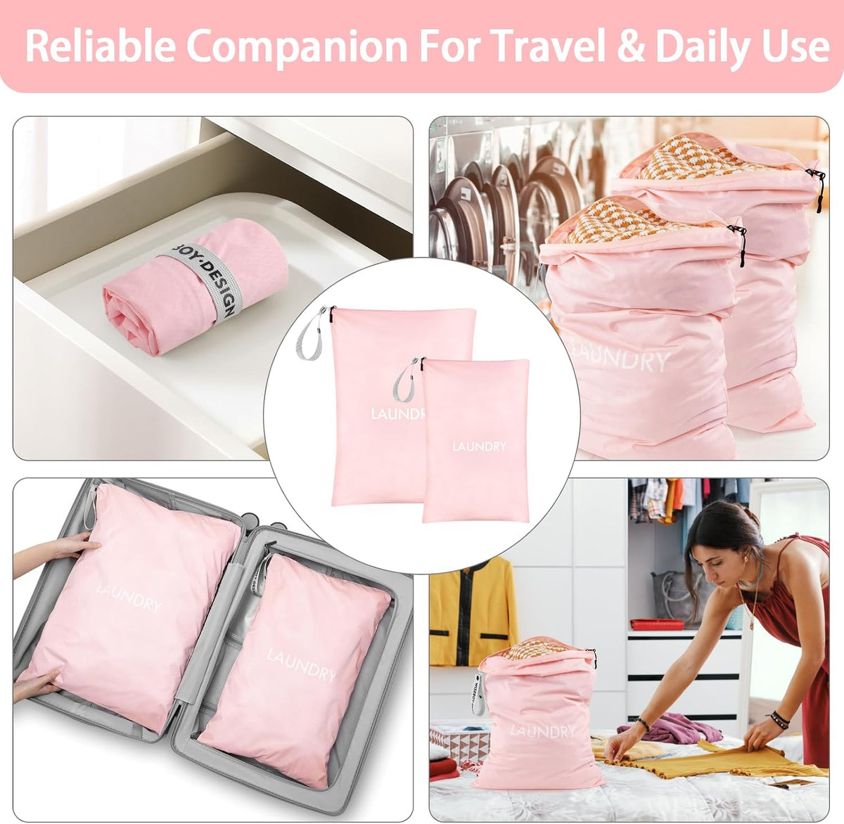 WiseBoy 2-Pack Travel Laundry Bags, Washable Wet Dry Bags for Gym