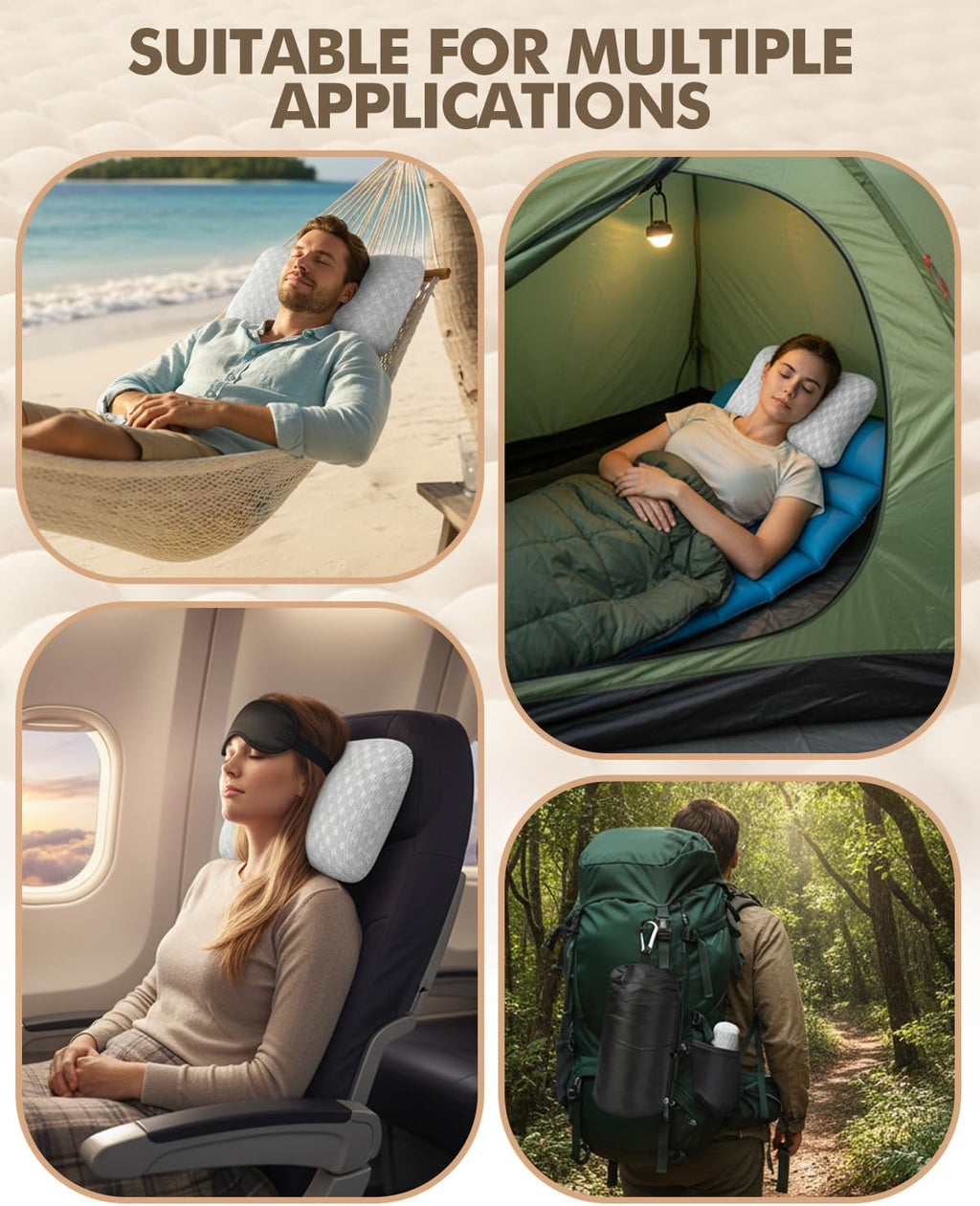 Travel & Camping Memory Foam Pillow, Compressible Portable Camp Pillow with Breathable Removable Cover, Soft & Firm Dual Comfort, Compact Backpacking Pillow for Tent & Outdoor Travel