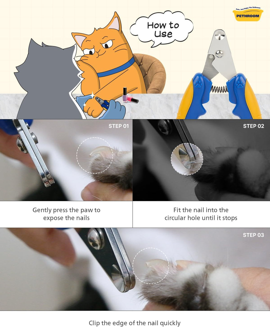 PETHROOM Cat Nail Clipper Trimmer for Indoor Cats, 2mm Circular Cut Hole