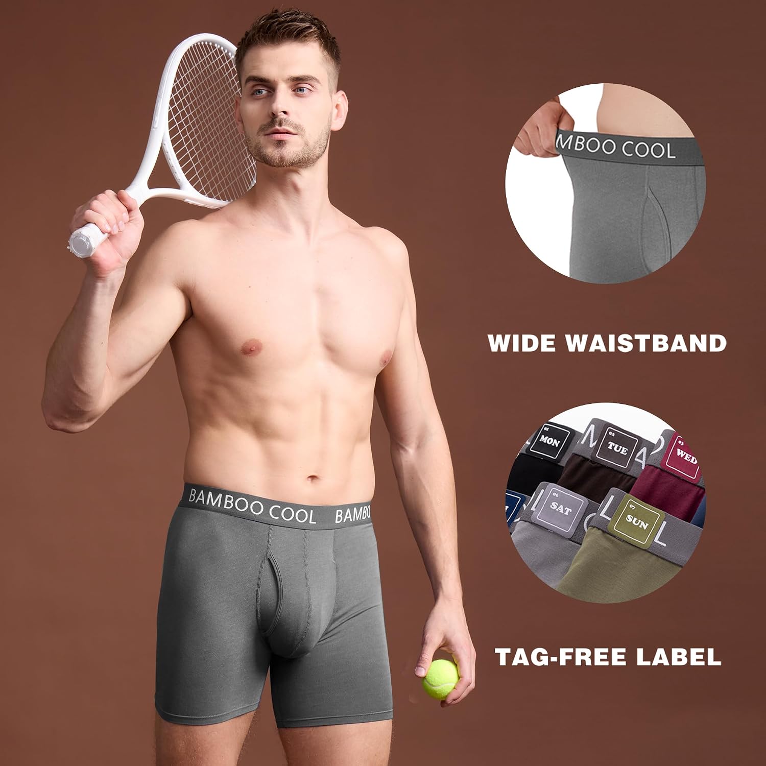 BAMBOO COOL Men's Cooling Underwear Ultra Soft Breathable Boxer Briefs Pack